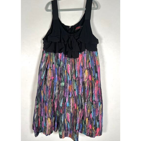 Catimini Kids Girl's Black Bow Colorful Feather Print Dress 10 Sleeveless - Picture 3 of 8